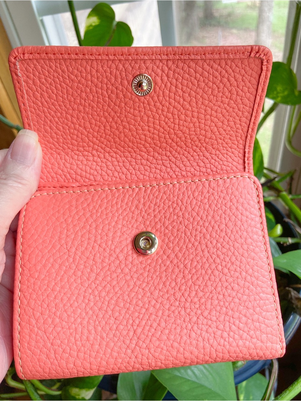 Dooney & Bourke Coral Pink Pebbled Leather Small Trifold Flap Wallet Minimalist - Picture 8 of 16